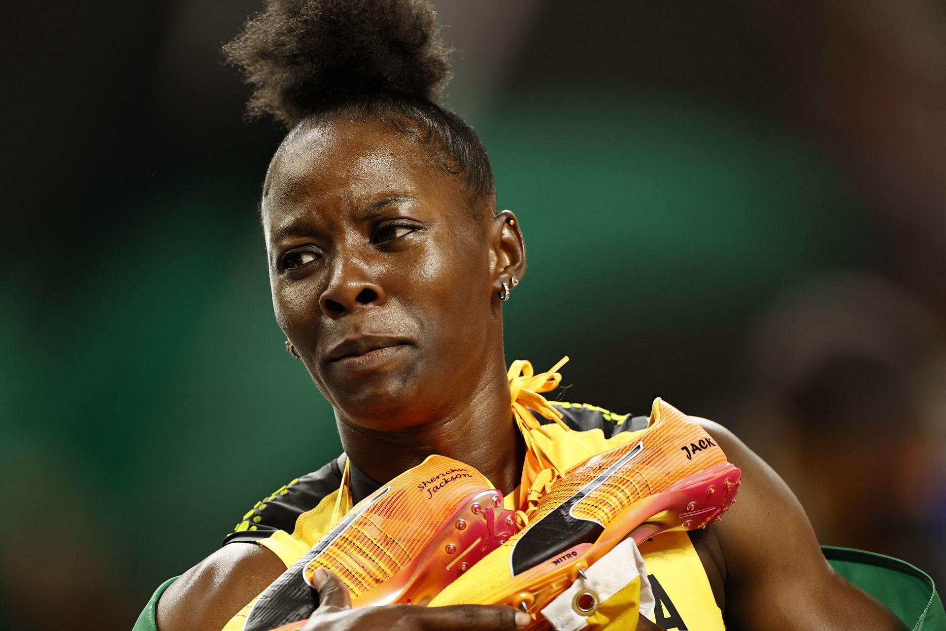 Shericka Jackson of Team Jamaica during the World Athletics Championships in Budapest, Hungary. (Photo via Getty Images)